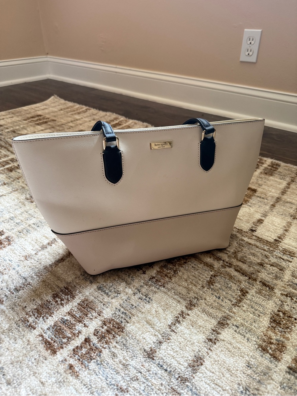 Kate Spade Cream Tote with Black Trim and Handles
